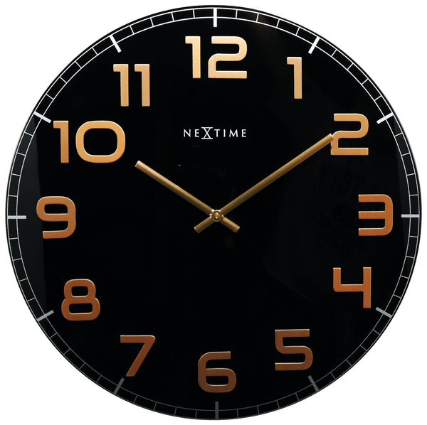 Front Picture 3105BC,Classy Large,Wall clock,Silent,Glass,Black / Copper,#color_black