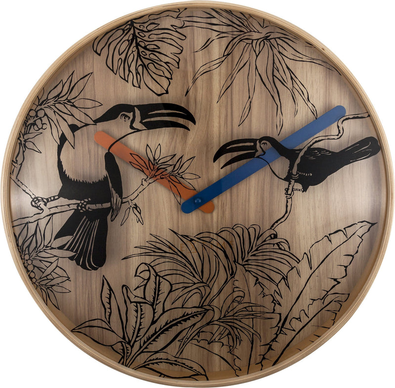 Front Picture 3230,Tropical Birds,Wall clock,Silent,Wood,Wood