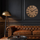 Large Wall Clock - 50cm - Silent - Dark Wood - Black Metal - "Manchester" -Industrial Interrior -NeXtime