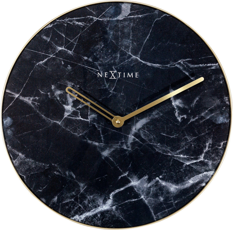 Front Picture 8189ZW,Marble,Wall clock,Silent,Glass,Black / Gold